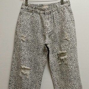 Pol White & Grey Cheetah Print Mid Rise Wide Leg Jeans Pants Size Small